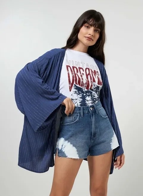 kimono azul marinho com fios brilhosos kimono azul marinho com fios brilhosos