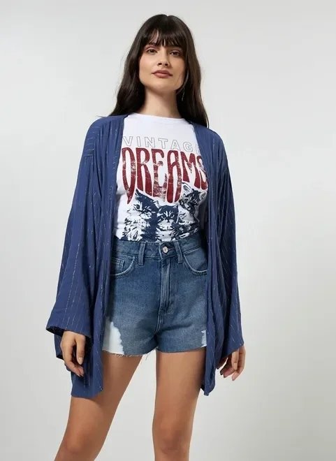 kimono azul marinho com fios brilhosos kimono azul marinho com fios brilhosos