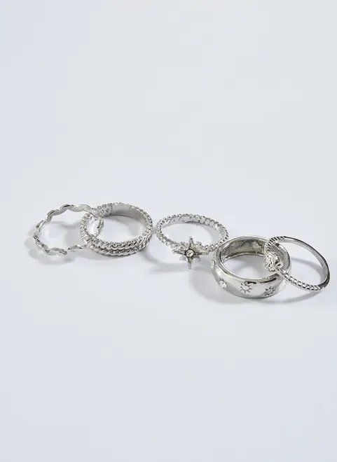 conjunto 5 anéis prateados conjunto 5 anéis prateados