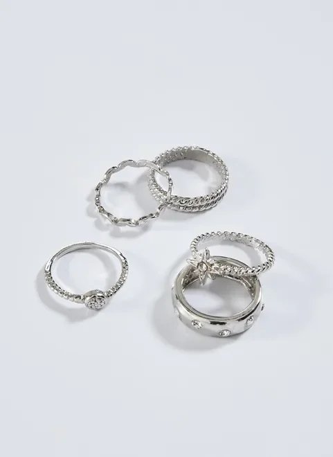 conjunto 5 anéis prateados conjunto 5 anéis prateados