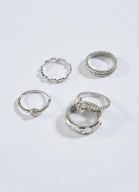 conjunto 5 anéis prateados conjunto 5 anéis prateados