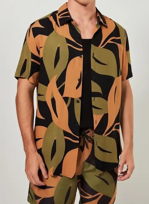 camisa estampada folhagens camisa estampada folhagens