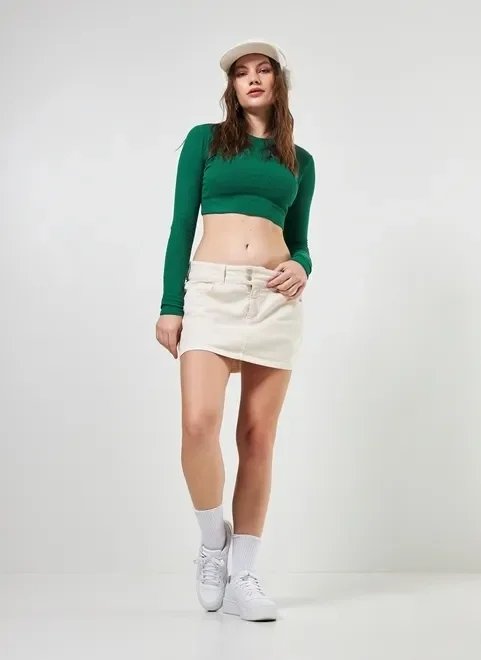 blusa cropped de manga longa malha crepe blusa cropped de manga longa malha crepe