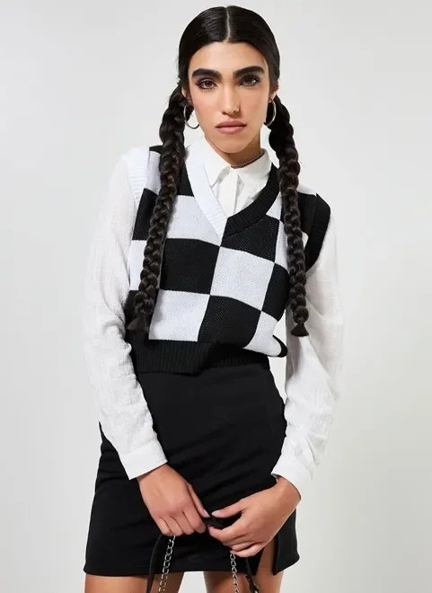 colete quadriculado preto e branco colete quadriculado preto e branco