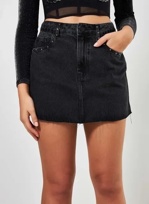 saia jeans preta com spikes saia jeans preta com spikes