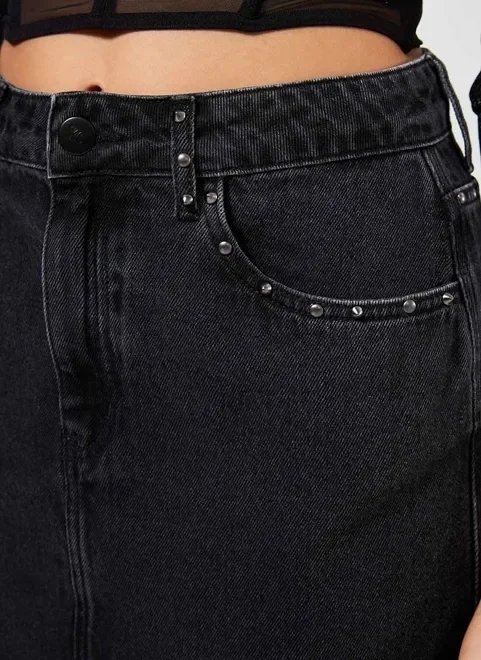 saia jeans preta com spikes saia jeans preta com spikes