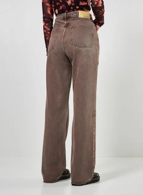 calça wide leg em sarja marrom calça wide leg em sarja marrom