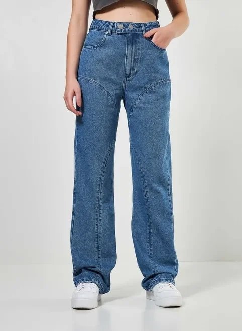 calça jeans wide leg costuras diferenciadas calça jeans wide leg costuras diferenciadas