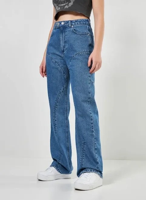 calça jeans wide leg costuras diferenciadas calça jeans wide leg costuras diferenciadas