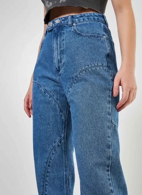 calça jeans wide leg costuras diferenciadas calça jeans wide leg costuras diferenciadas