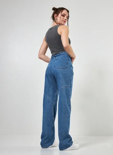 calça jeans wide leg costuras diferenciadas calça jeans wide leg costuras diferenciadas