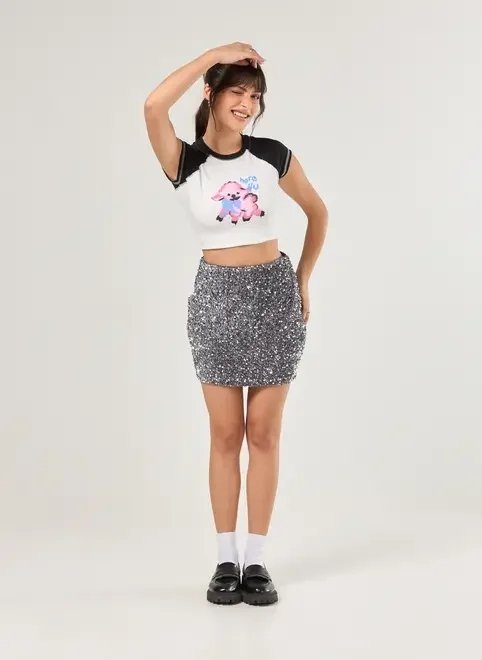 saia de veludo com paetê brilhoso saia de veludo com paetê brilhoso