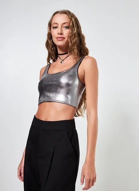 cropped reversível prateado e preto cropped reversível prateado e preto