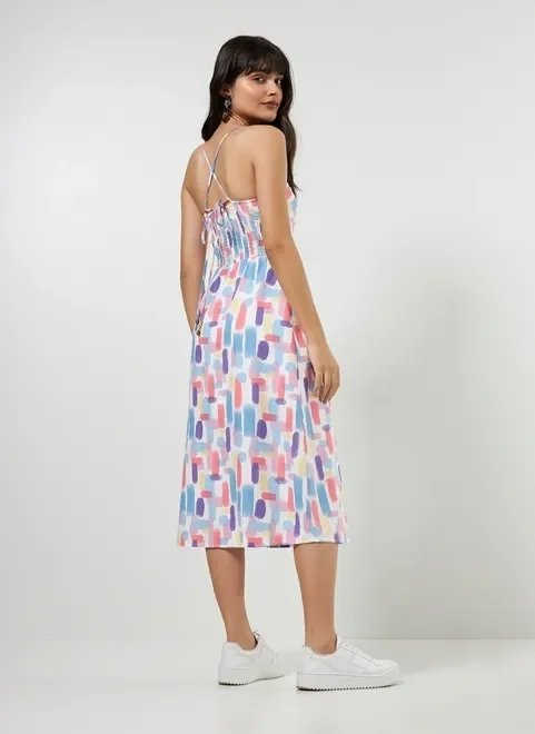 vestido midi com linho e pinceladas coloridas vestido midi com linho e pinceladas coloridas