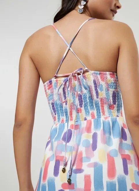 vestido midi com linho e pinceladas coloridas vestido midi com linho e pinceladas coloridas