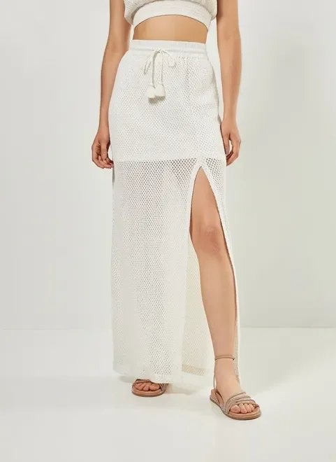 saia longa em crochê off-white saia longa em crochê off-white