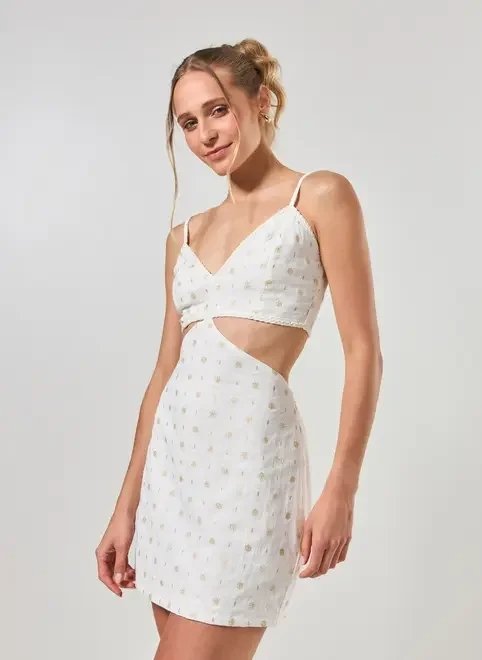 vestido off-white com solzinhos brilhosos vestido off-white com solzinhos brilhosos