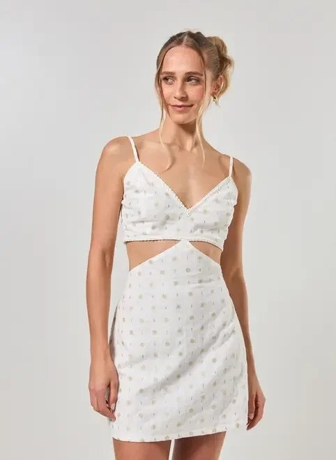 vestido off-white com solzinhos brilhosos vestido off-white com solzinhos brilhosos