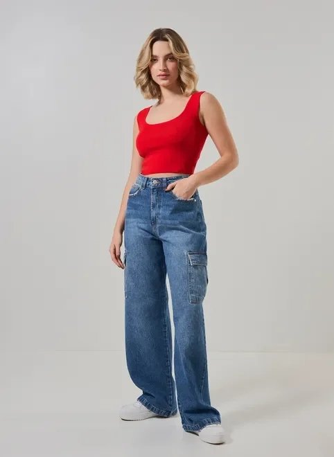 cropped em tricô com alças retas cropped em tricô com alças retas