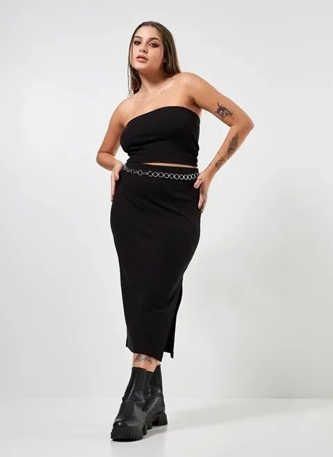 saia midi em malha com fenda saia midi em malha com fenda