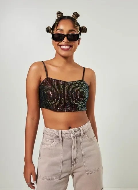 cropped preto com paetê cobre cropped preto com paetê cobre