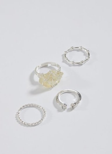 Conjunto de 4 anéis prateados da Youcom