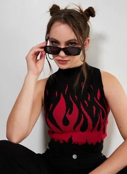 blusa hauter em tricô fogo blusa hauter em tricô fogo