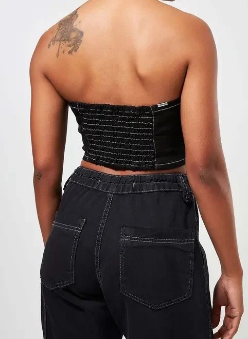 cropped em sarja sem alça cropped em sarja sem alça