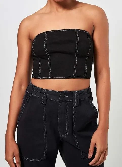 cropped em sarja sem alça cropped em sarja sem alça