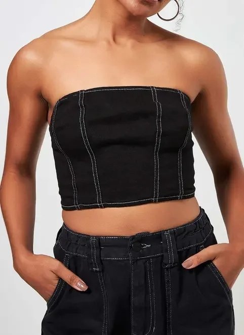 cropped em sarja sem alça cropped em sarja sem alça