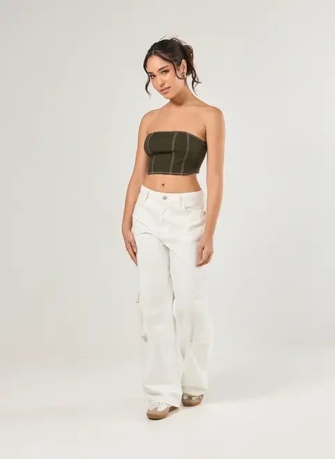 cropped em sarja sem alça cropped em sarja sem alça