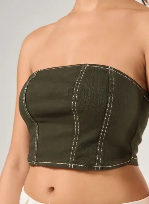 cropped em sarja sem alça cropped em sarja sem alça