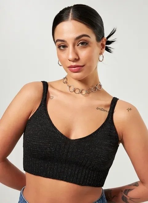 top em tricô preto com brilho colorido top em tricô preto com brilho colorido