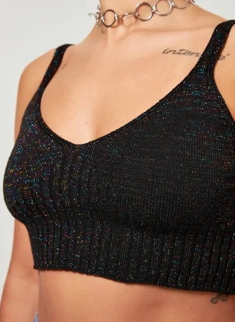 top em tricô preto com brilho colorido top em tricô preto com brilho colorido