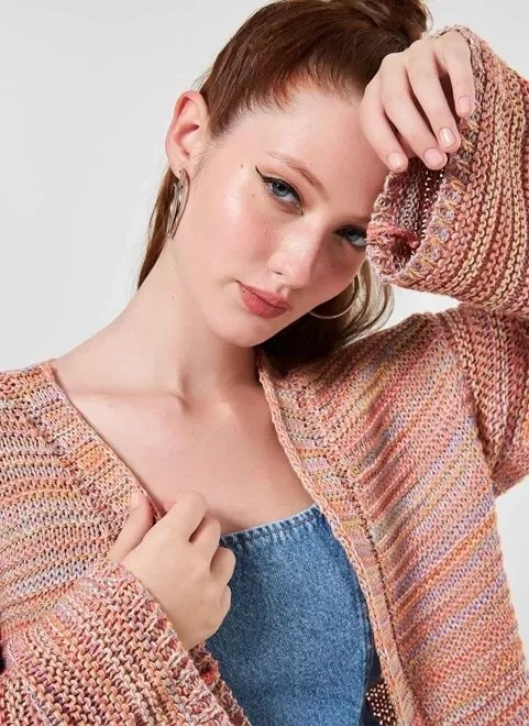 cardigan kimono em tricô colorido cardigan kimono em tricô colorido