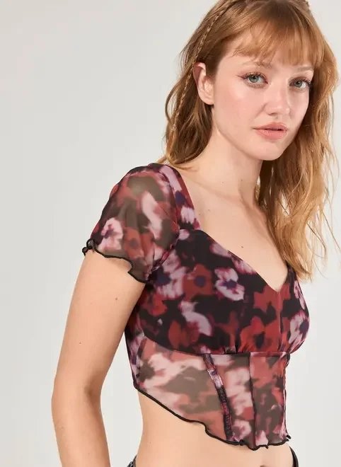 cropped tule florido manchado cropped tule florido manchado