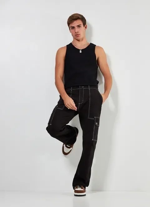 calça de sarja preta cargo calça de sarja preta cargo