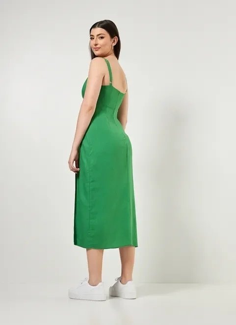 vestido midi fenda com linho vestido midi fenda com linho