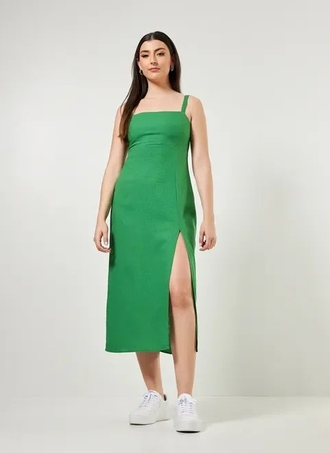 vestido midi fenda com linho vestido midi fenda com linho