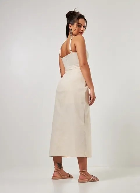 vestido midi fenda com linho vestido midi fenda com linho