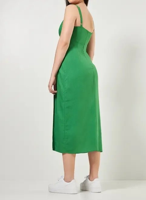 vestido midi fenda com linho vestido midi fenda com linho