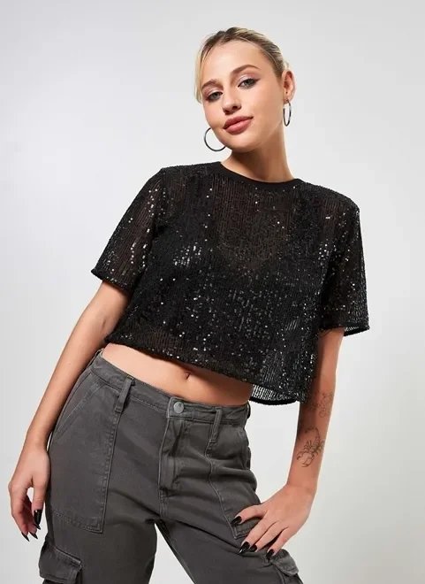 blusa de paetê com transparência blusa de paetê com transparência