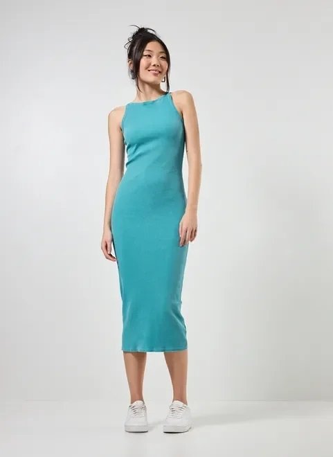 vestido midi halter azul turquesa vestido midi halter azul turquesa