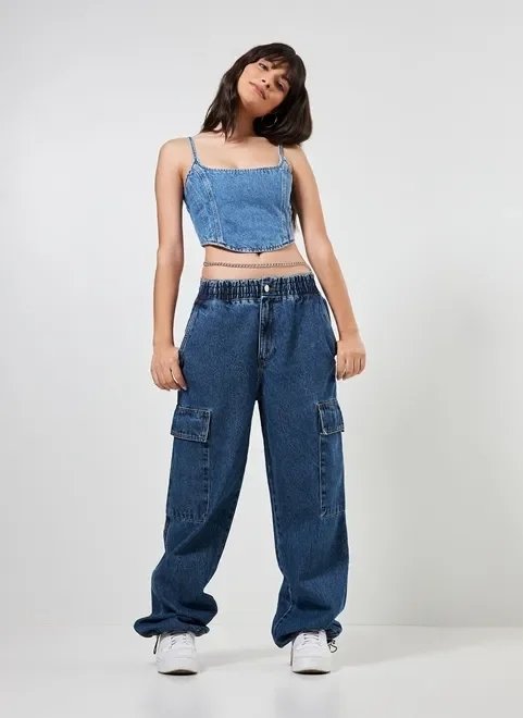 cropped jeans corsetado cropped jeans corsetado