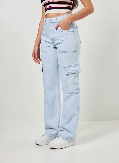 calça wide leg jeans clara cargo calça wide leg jeans clara cargo