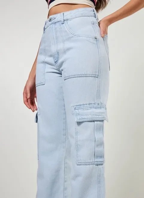 calça wide leg jeans clara cargo calça wide leg jeans clara cargo
