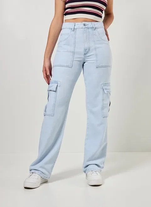 calça wide leg jeans clara cargo calça wide leg jeans clara cargo