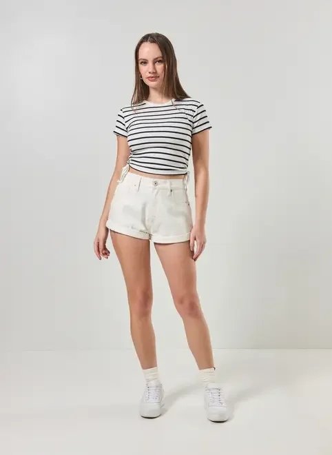 short mom em sarja com elástico short mom em sarja com elástico