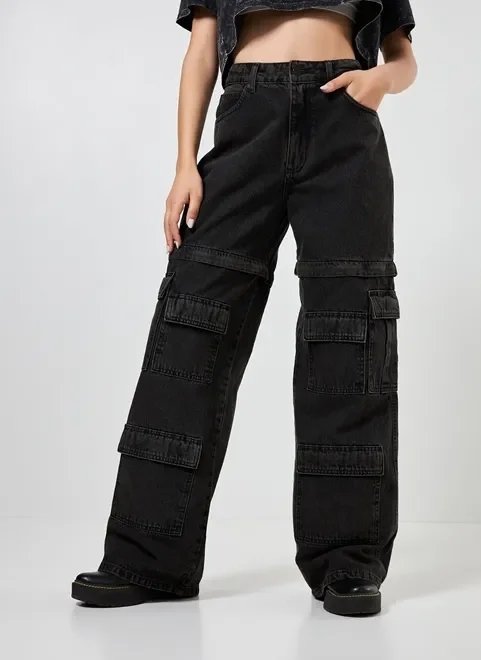 calça wide leg cargo que vira bermuda calça wide leg cargo que vira bermuda