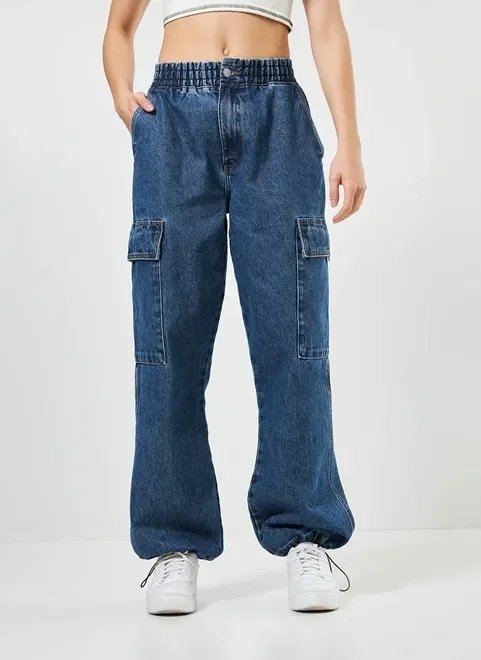 calça parachute jeans escura cargo calça parachute jeans escura cargo